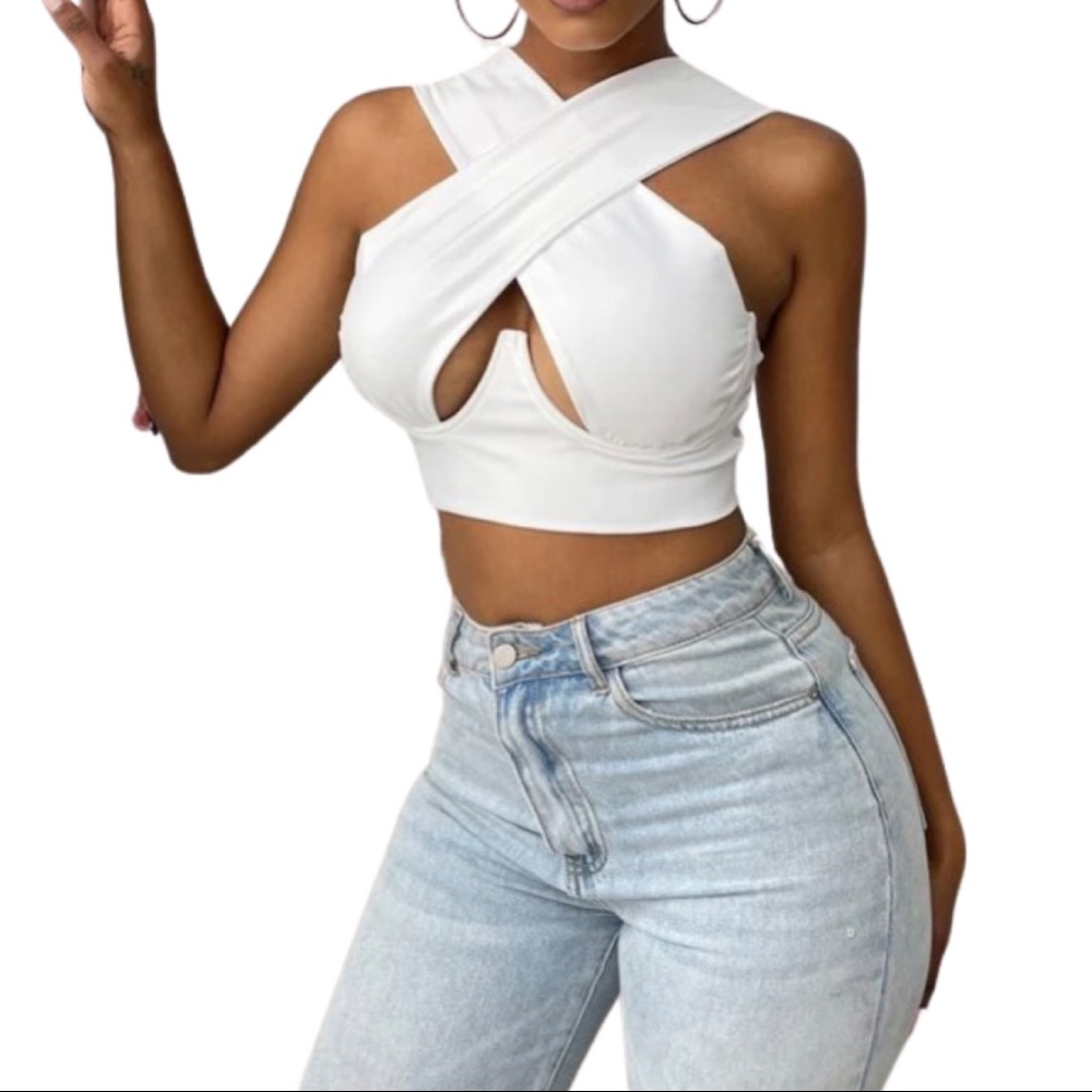 White cross top crop top